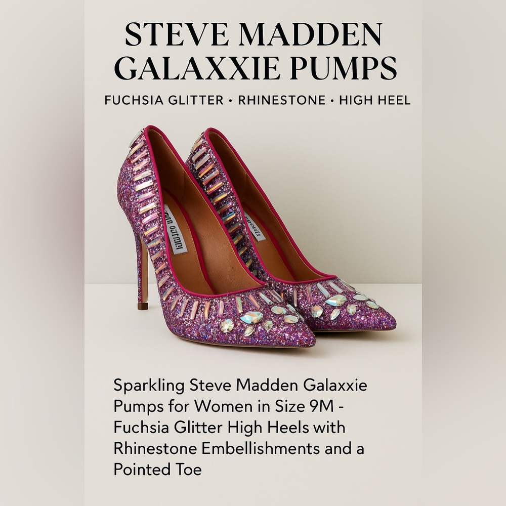 Steve Madden Galaxxie Pumps 9M Fuchsia Glitter Rhinestone Heels Pointed Toe